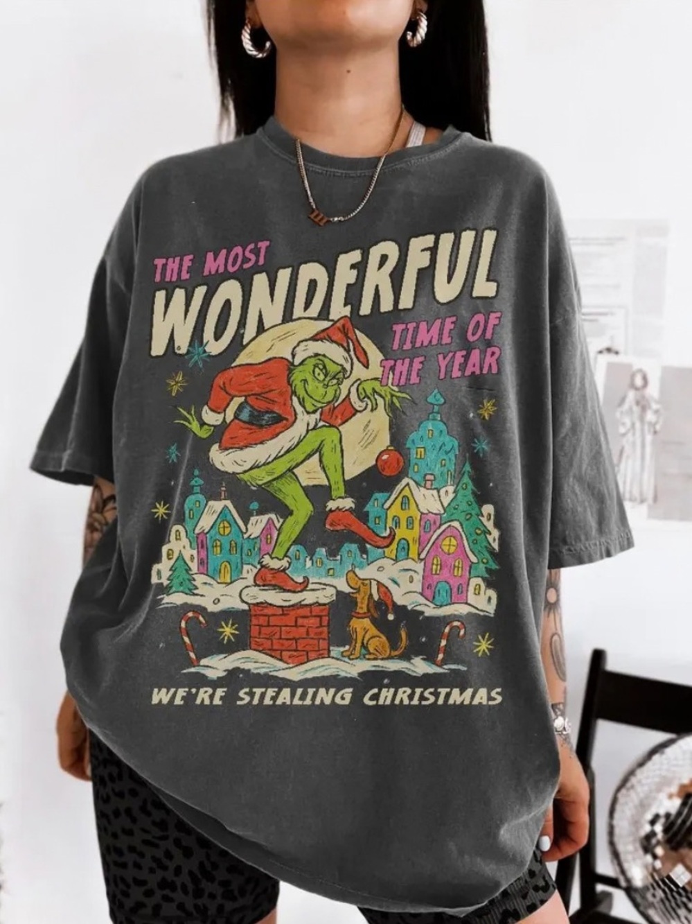 Comfort Colors Pepper Grinch Graphic Tee, Vintage Christmas Holiday T-Shirt